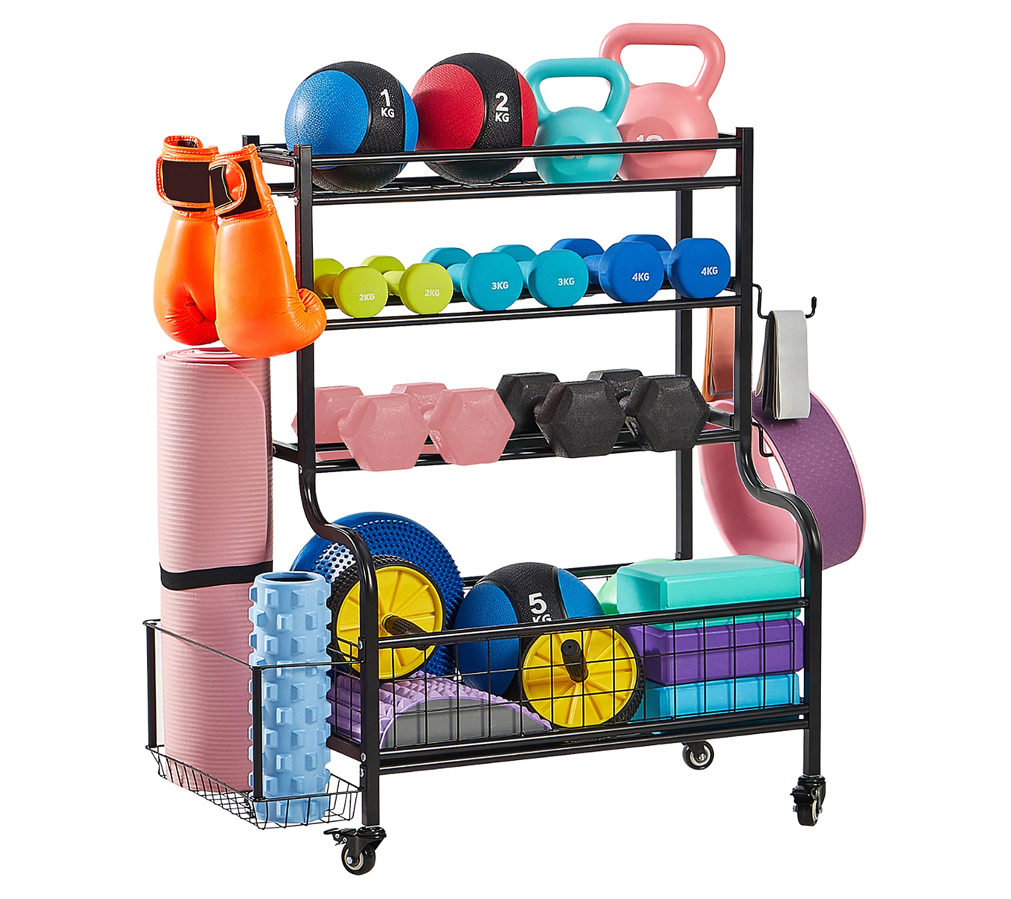 LUGO Heavy-Duty Dumbbell Storage Rack with Wheels and Hooks
