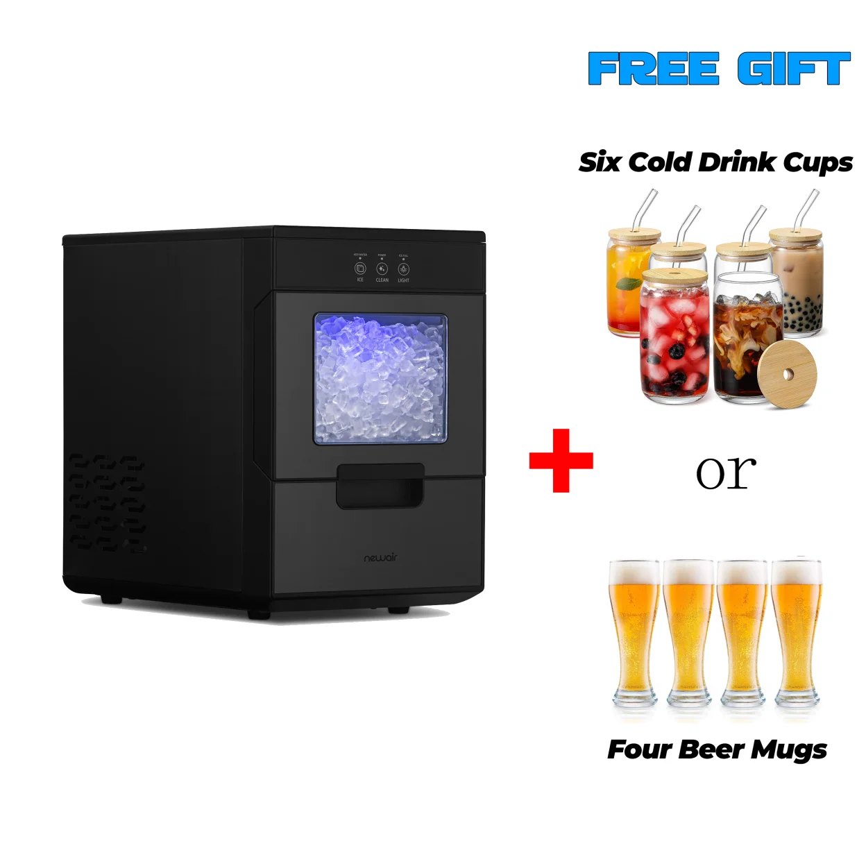 Newair 44lb. Nugget Countertop lce Maker with Self-Cleaning Function, Refllable Water Tank, Perfect forKitchens, Ofces, Home Coffee Bars, and More